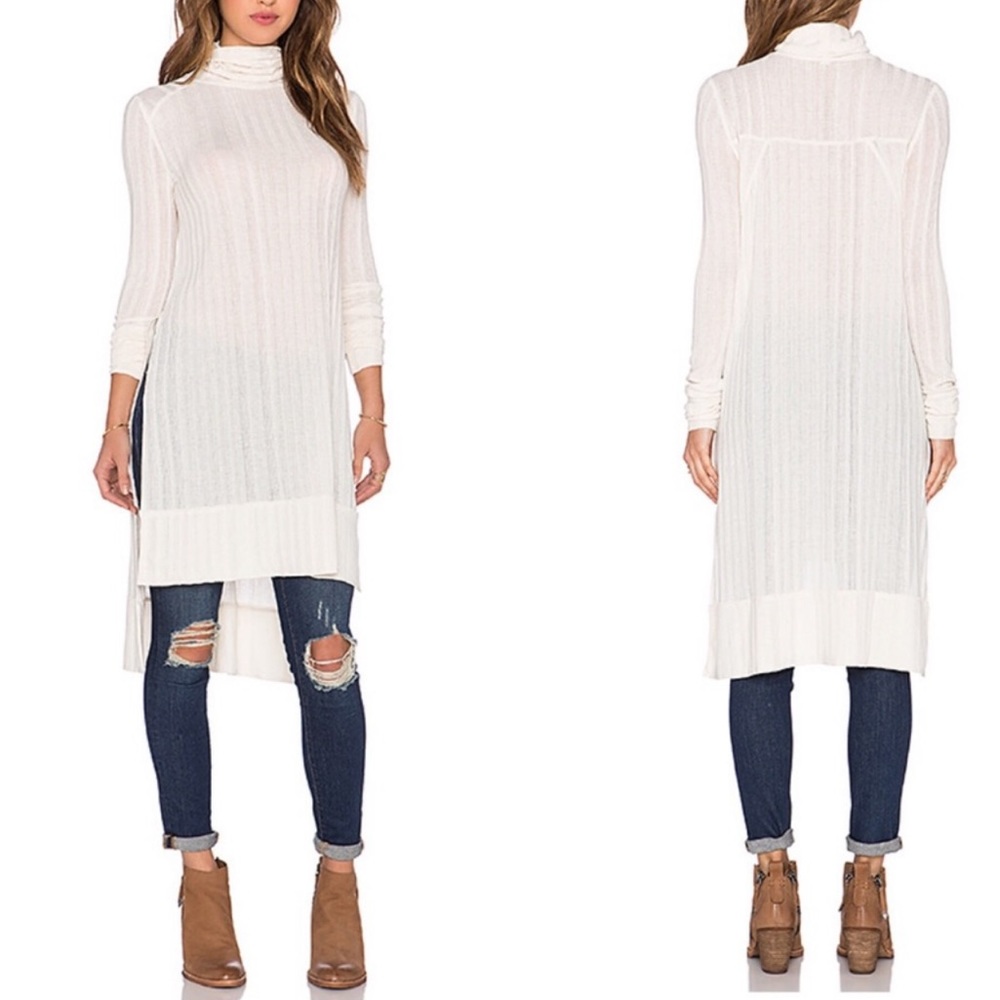 FREE PEOPLE We The Free Espresso Rib Tunic Turtleneck Top Ivory Size Small